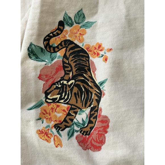Anthropologie Back When Tiger Floral Sweatshirt Puff Sleeve Cotton S - Picture 7 of 11
